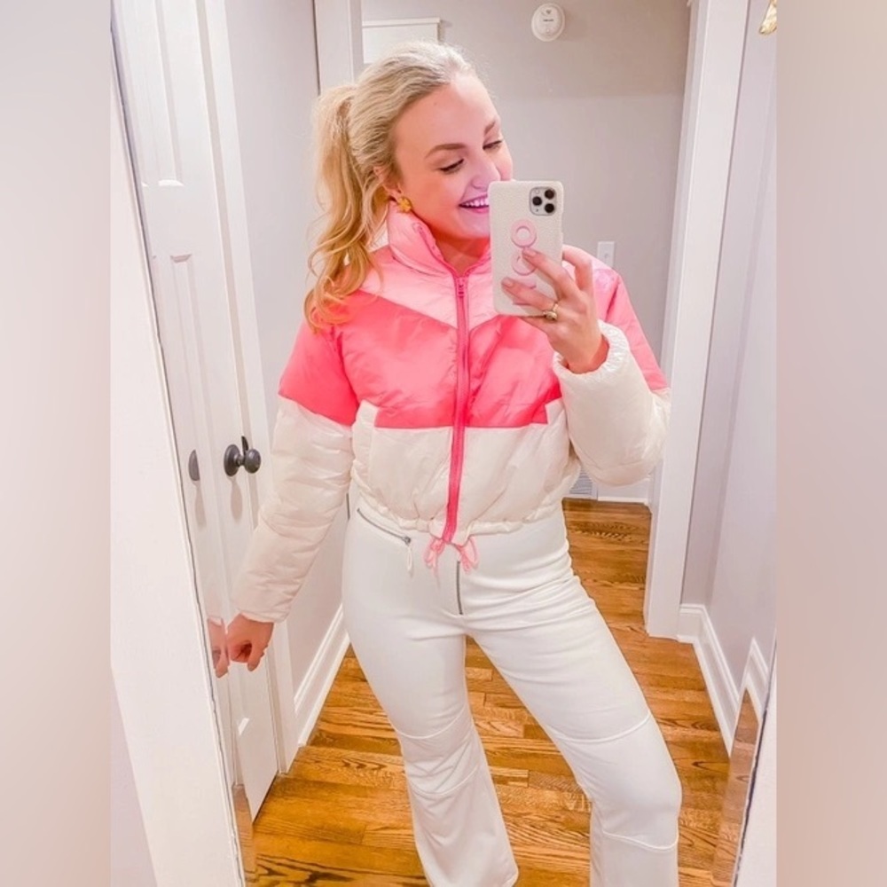 Divided Two-Tone Pink and White Puffer Jacket